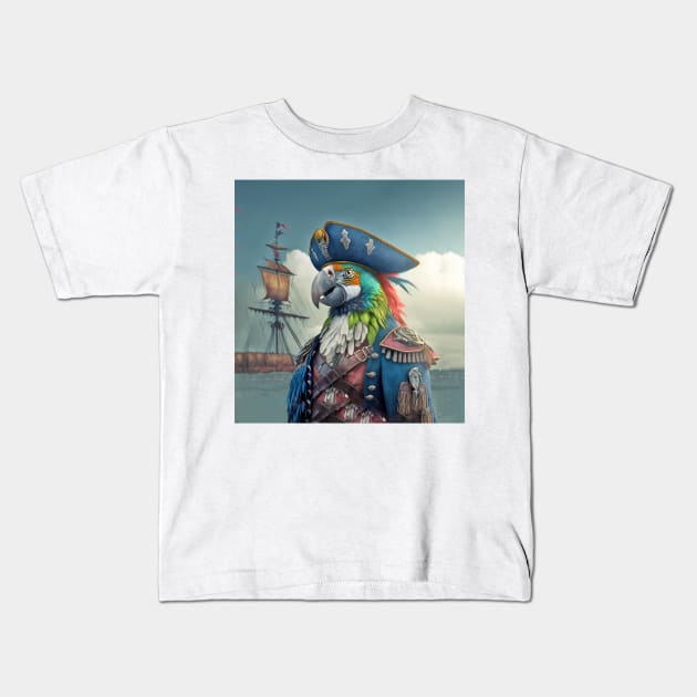 Macaw Parrot Pirate Captain Kids T-Shirt by candiscamera